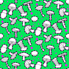 Vector seamless half-drop pattern, with mushrooms