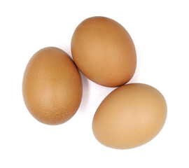 pile brown chicken eggs.	
