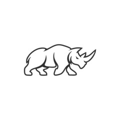 Rhino logo template. Endangered African Rhinoceros silhouette icon. Horned animal symbol. Vector illustration.