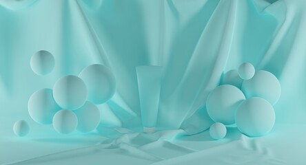 3d render. abstract geometric blue turquoise background. 3d vertical illustration