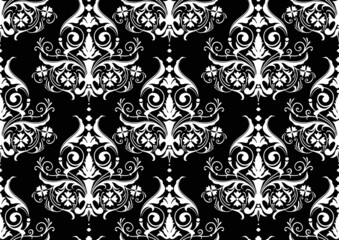Seamless pattern, background In baroque, rococo, victorian, renaissance style. Trendy frolar vintage pattern. In white and black vector illustration