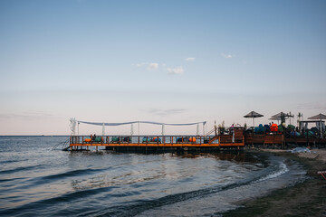 sunset view of the beach Otrada, Odessa in Summer 2021.