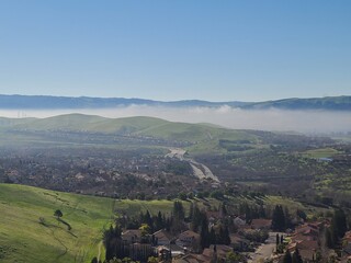 Fototapeta na wymiar Morning fog and haze in the San Ramon valley, California