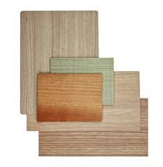 interior wooden material samples including oak veneer, douglas fir veneer, multi texture of oak laminateds isolated on background with clipping path. wooden laminate veneer material for interior.