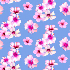 Tropical Seamless Pink Yellow Orchid Pattern Hibiscus Bird of Paradise