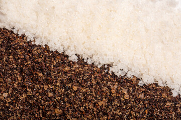 Coffee scrub for face and body closeup texture as background. Salt scrub with coffee and coconut. Spa care products.