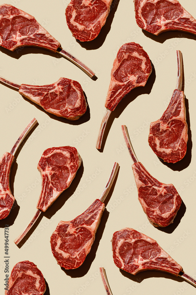 Wall mural pattern of raw tomahawk steak