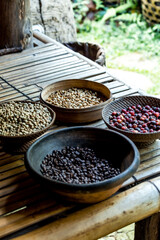 Close up of raw coffee beans, Bali, Indonesia