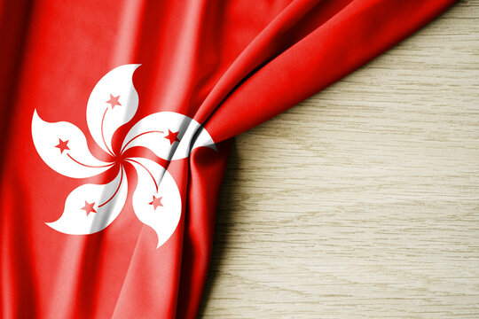 Hong Kong flag. Fabric pattern flag of Hong Kong. 3d illustration. with back space for text.