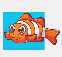 cute clown fish sick. isolated cartoon animal illustration. Flat Style Sticker Icon Design Premium Logo vector. Mascot Character