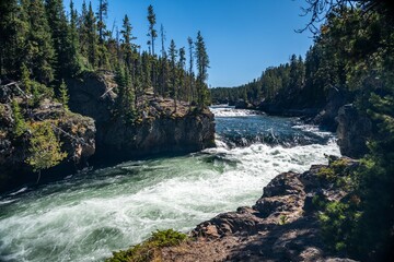 Fototapeta premium A narrow stream of water in Yellowstone National Park, Wyoming