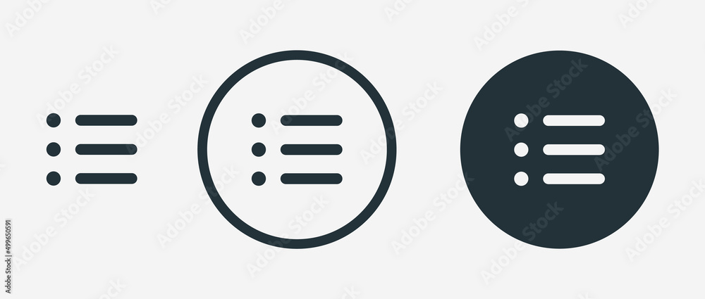Aufkleber Website navigation hamburger menu icons set. Flat website menu icons with rounded and sharp edges. Mobile app menu icons vector set of UI UX design elements. App burger icons. Stock vector EPS10.