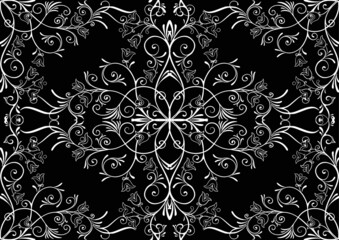 Seamless pattern, background In baroque, rococo, victorian, renaissance style. Trendy frolar vintage pattern. In white and black vector illustration