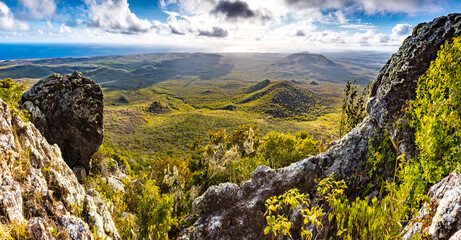 View from Mount Christoffel down to Christoffel National Park on the Caribbean island Curacao - panorama