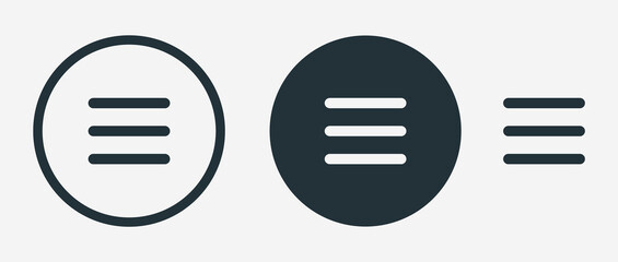 Website navigation hamburger menu icons set. Flat website menu icons with rounded and sharp edges. Mobile app menu icons vector set of UI UX design elements. App burger icons. Stock vector EPS10.