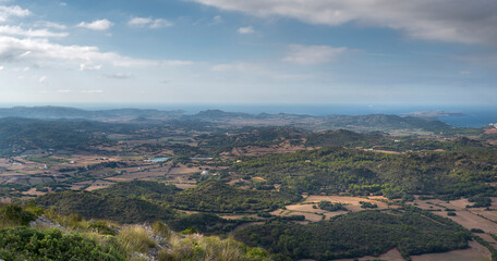 Panoramic views of the Menorcan countryside from the El Toro lookout point, municipality of Es...