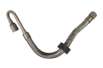 High pressure metal hoses of various formats and types on a white background, not insulated no...