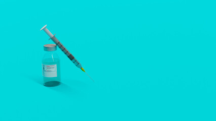 3d illustration, syringe and vaccine, copy space, 3d rendering