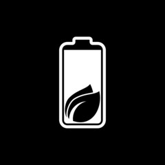 Eco nature leaf and battery icon isolated on dark background