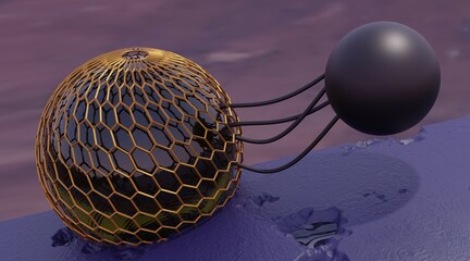 Abstract illustration, conceptual image. Two balls on a blurry background. Composition of simple geometric shapes. 3d illustration, 3d rendering.