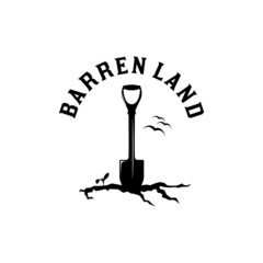 Cracked Ground And Shovel Spade For Barren Drought Logo Inspiration Design