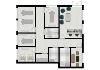 3d render of wellness massage room. Isometric artwork concept of a interior of a spa. Floor plan spa.