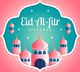 eid al-fitr paper style  greeting card