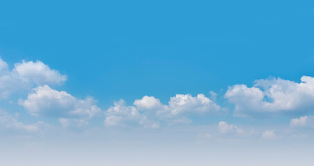 Panoramic blue sky background with white clouds and blank space for text. copy space