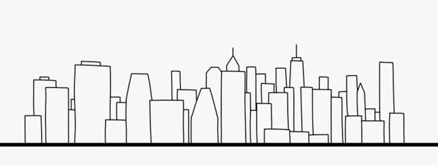 Naklejka premium Modern cityscape skyline outline doodle drawing on white background.
