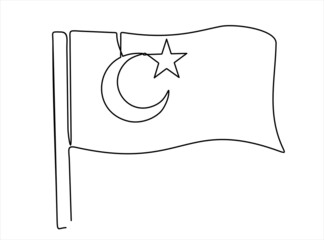 Turkish flag. Continuous black line.