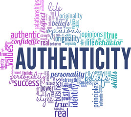 Authenticity conceptual vector illustration word cloud isolated on white background.