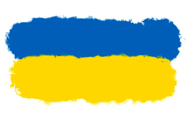 Ukrainian flag painted with brush over white