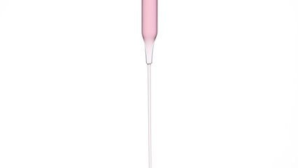 Macro shot of rosehip oil is flowing up from lab dropper on white background | Abstract skin care cosmetics with rose oil mixing concept