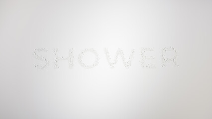 Word shower printed on the wet glass on grey background | shower gel commercial
