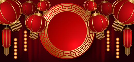 Podium and background for 
Chinese new year,Chinese Festivals,  Mid Autumn Festival , flower and asian elements on background.