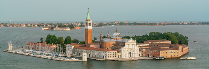 San Giorgio Maggiore island in Venice in high-angle panorama from St Mark's Campanile