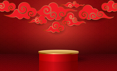 Podium and background for 
Chinese new year,Chinese Festivals,  Mid Autumn Festival , flower and asian elements on background.