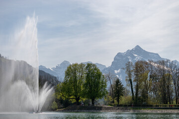 Water jet in the lake Walensee in Weesen in Switzerland
