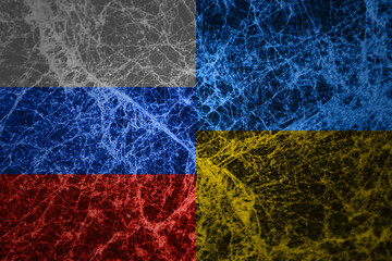 Ukraine and Russia in world war crisis conflict concept, Flags of Ukraine and Russia Flag, olitical partnership conflicts concept, escalation