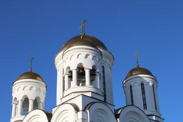 The church is made of white stone. Religion. Orthodoxy. Architecture.
