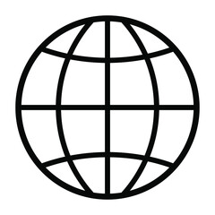 Globe icon, earth planet sign, world symbol vector illustration. Black pictogram on white backgroud. Circle simple outline globe web icon. Planet with parallels and meridians web sign.