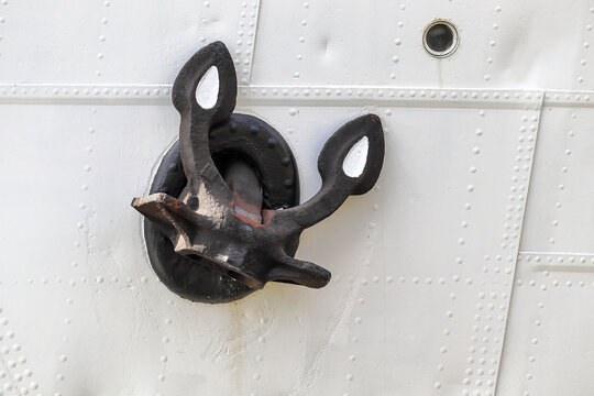 Big anchor raised on the ship