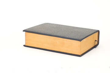 Leather cover book isolated on white .