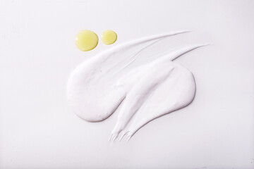 Skin care product texture swatches. White face wash cream lotion. 
