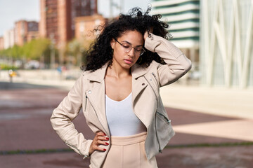 Fototapeta premium Gloomy young sad girl sighing upset sadness expression pessimistic