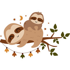 sloth mother and baby composition