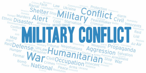 Military Conflict word cloud. Vector made with the text only.