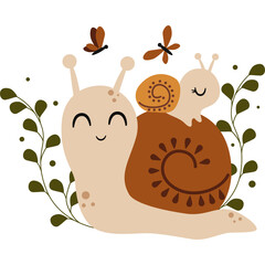 snail mother and baby composition