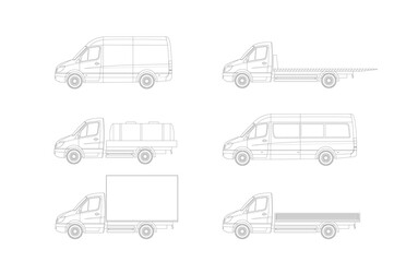 A set of sketches of a modern light duty truck with various body options.