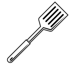 Illustration of steel cooking spatula. Stylized kitchen and restaurant utensil.